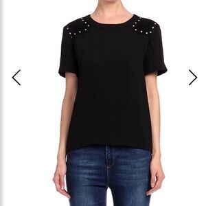 Maje Black Studded Short Sleeve Top